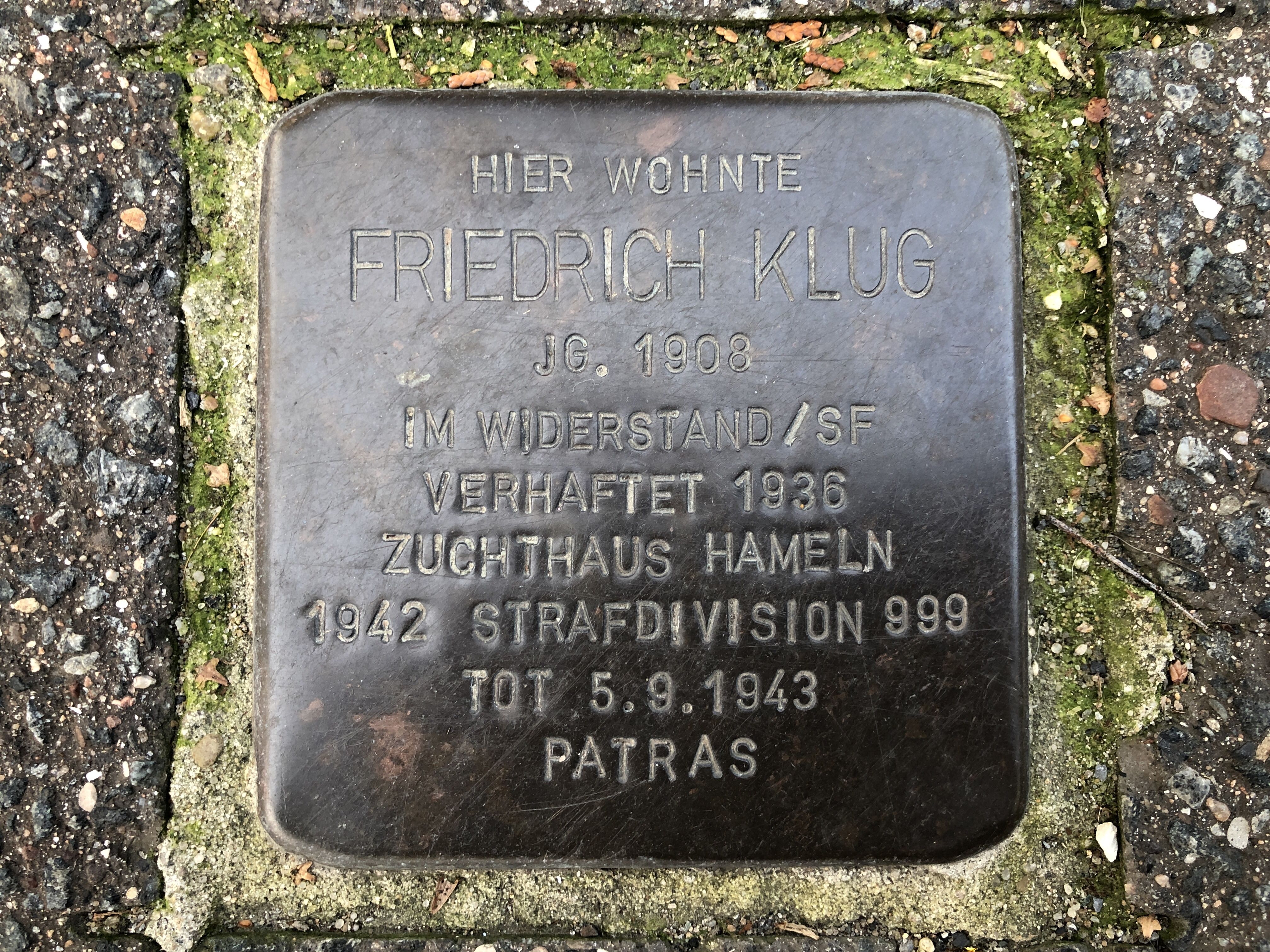 Stolperstein à la mémoire de Friedrich Klug